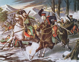 Japanese and Russian Cavalry Troops Clash Near Ch